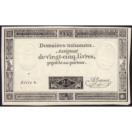 Assignat vérificateur 43v - 25 livres - 6 juin 1793 - Série 1 - Etat : SUP