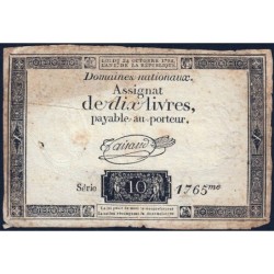 Assignat 36a-v4b (variété) - 10 livres - 24 octobre 1792 - Série 1765 - Etat : TB-