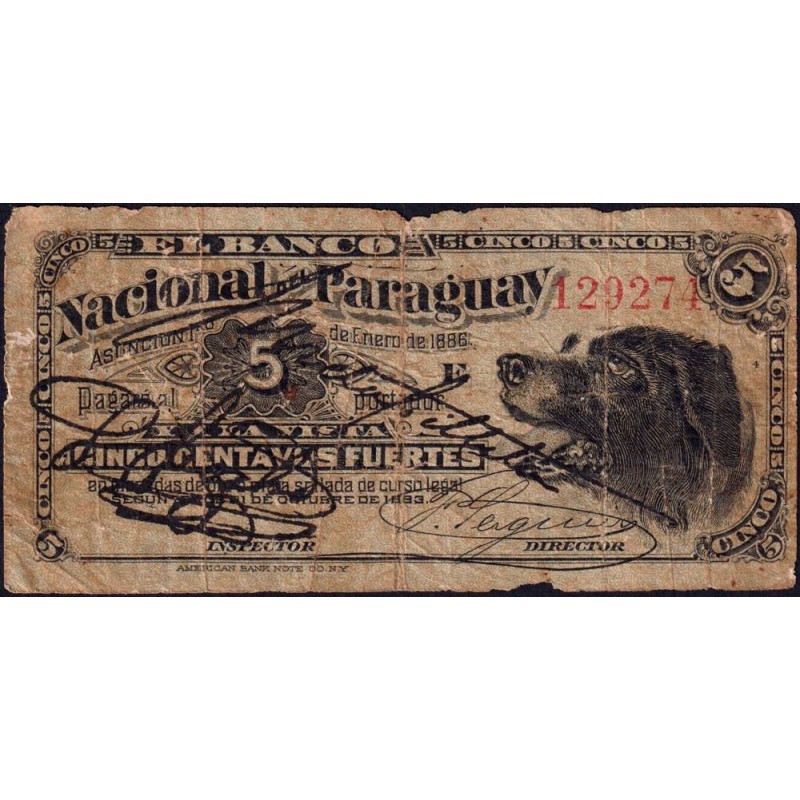 Paraguay - Pick S 141 - 5 centavos fuertes - Série E - 01/01/1886 - Etat : B+
