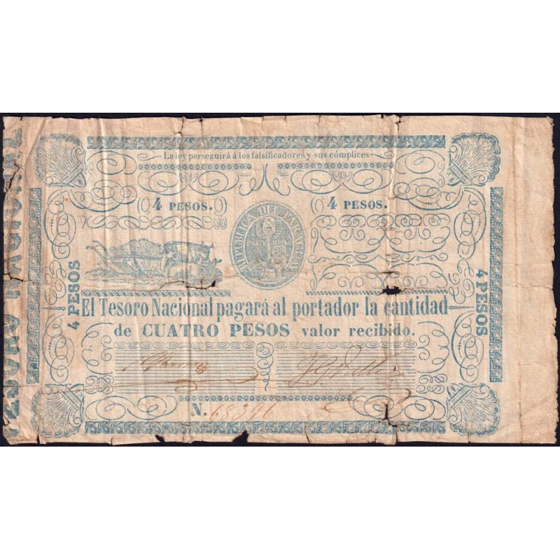 Paraguay - Pick 24 - 4 pesos - Sans série - 1865 - Etat : B