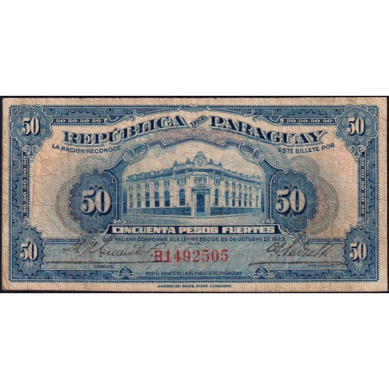 Paraguay - Pick 166a - 50 pesos fuertes - Série B - 1936 - Etat : TB