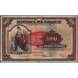 Paraguay - Pick 176_1 - 10 guaranies sur 1'000 pesos fuertes - Série A - 1943 - Etat : TB- à TB