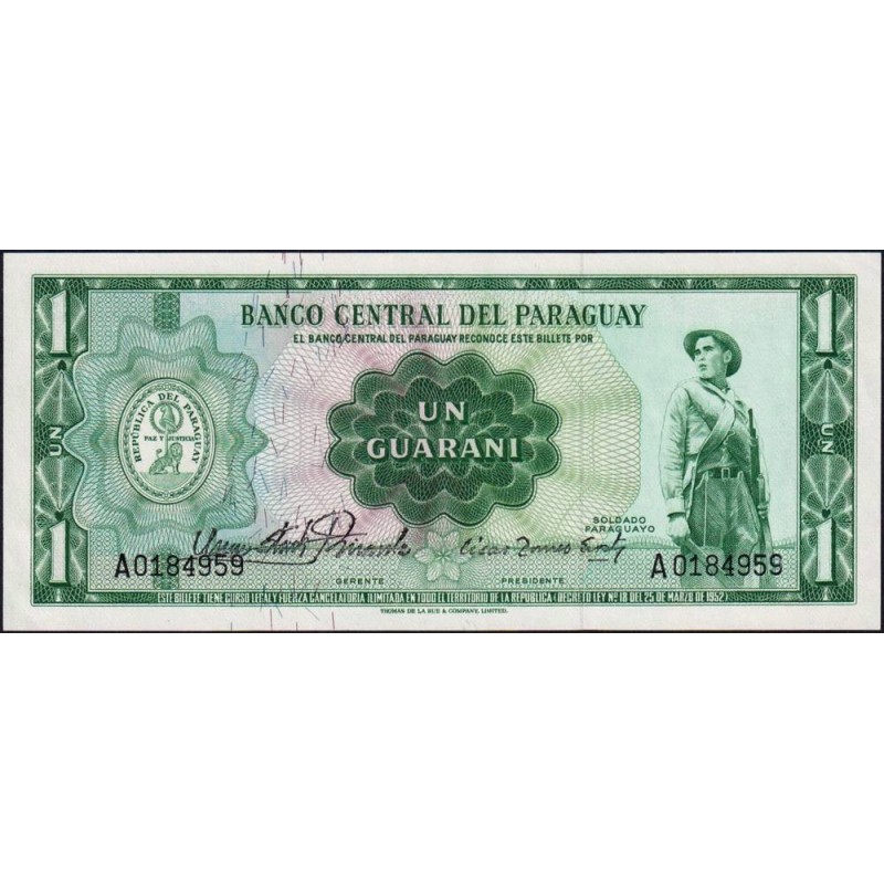 Paraguay - Pick 192 - 1 guarani - Série A - 25/03/1952 (1963) - Etat : NEUF