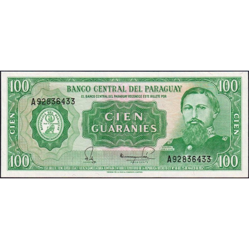 Paraguay - Pick 205_4 - 100 guaranies - Série A - 25/03/1952 (1992) - Etat : NEUF