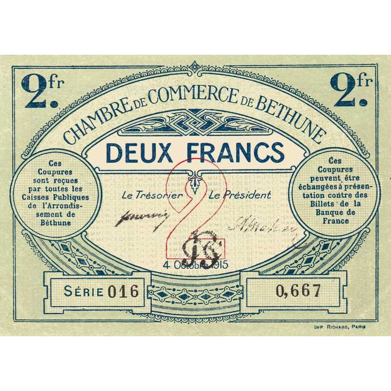 Béthune - Pirot 26-10 - 2 francs - Série 016 - 04/10/1915 - Etat : TTB+
