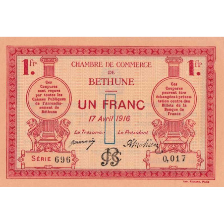 Béthune - Pirot 26-17 - 1 franc - Série 696 - 17/04/1916 - Etat : SPL