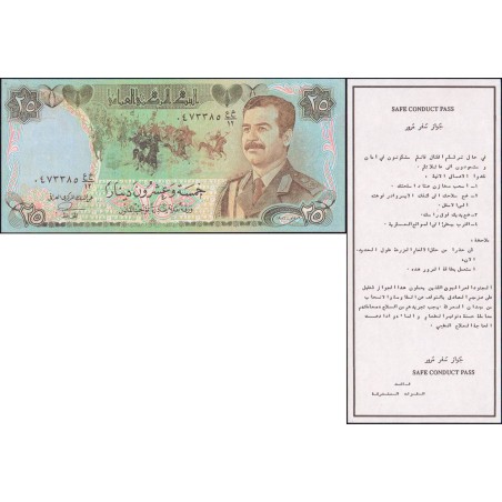 Irak - Pick 73v (sauf-conduit) - 25 dinars - Série 12 - 1986 (1990) - Etat : NEUF