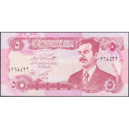 Irak - Pick 80c - 5 dinars - Série 499 - 1992 - Etat : NEUF