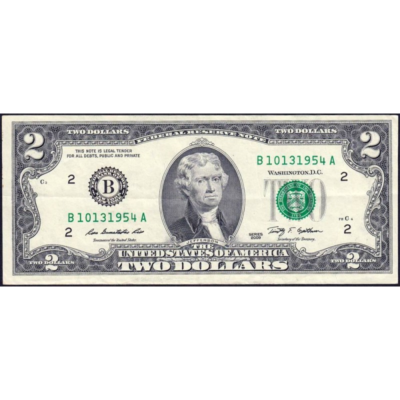 Etats Unis - Pick 530A - 2 dollars - Série B A - 2009 - New York - Etat : TTB