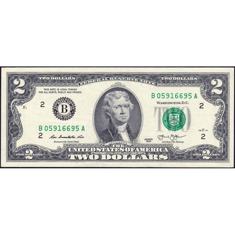 Etats Unis - Pick 538 - 2 dollars - Série B A - 2013 - New York - Etat : TTB+