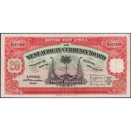 Afrique Occidentale Britannique - Pick 8b_14- 20 shillings - Série 3/T - 24/12/1948 - Etat : TTB