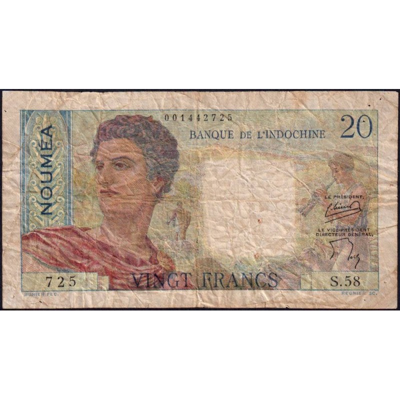 Nouvelle-Calédonie - Nouméa - Pick 50b - 20 francs - Série S.58 - 1954 - Etat : B+ à TB-