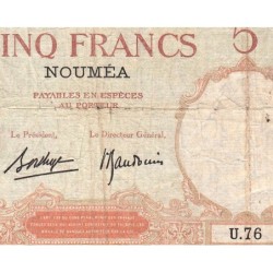 Nouvelle-Calédonie - Nouméa - Pick 36b_2 - 5 francs - Série U.76 - 1937 - Etat : B à B+
