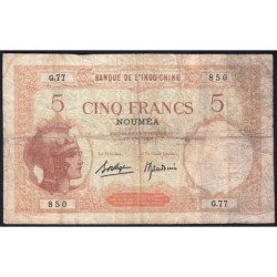 Nouvelle-Calédonie - Nouméa - Pick 36b_2 - 5 francs - Série G.77 - 1937 - Etat : B à B+