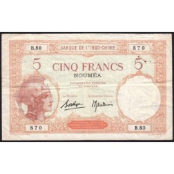Nouvelle-Calédonie - Nouméa - Pick 36b_2 - 5 francs - Série B.80 - 1937 - Etat : TTB