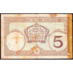 Nouvelle-Calédonie - Nouméa - Pick 36b_2 - 5 francs - Série O.89 - 1937 - Etat : B- à B