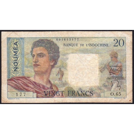 Nouvelle-Calédonie - Nouméa - Pick 50b - 20 francs - Série O.65 - 1954 - Etat : TB-