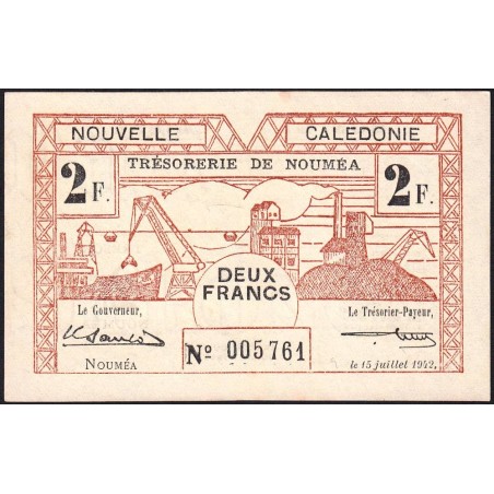 Nouvelle-Calédonie - Nouméa - Pick 53 - 2 francs - 15/07/1942 - Etat : SPL