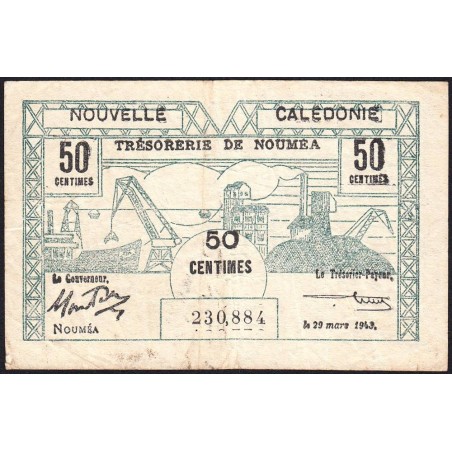 Nouvelle-Calédonie - Nouméa - Pick 54 - 50 centimes - 29/03/1943 - Etat : TTB-