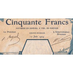 Côte d'Ivoire - Grand-Bassam - Pick 9De - 50 francs - Série K.61 - 12/06/1924 - Etat : TTB+ à SUP-