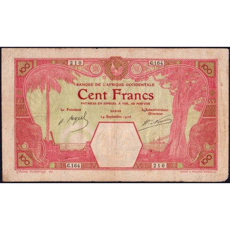 Sénégal - Dakar - Pick 11Bc_2 - 100 francs - Série C.164 - 24/09/1926 - Etat : TB