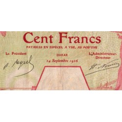 Sénégal - Dakar - Pick 11Bc_2 - 100 francs - Série C.164 - 24/09/1926 - Etat : TB