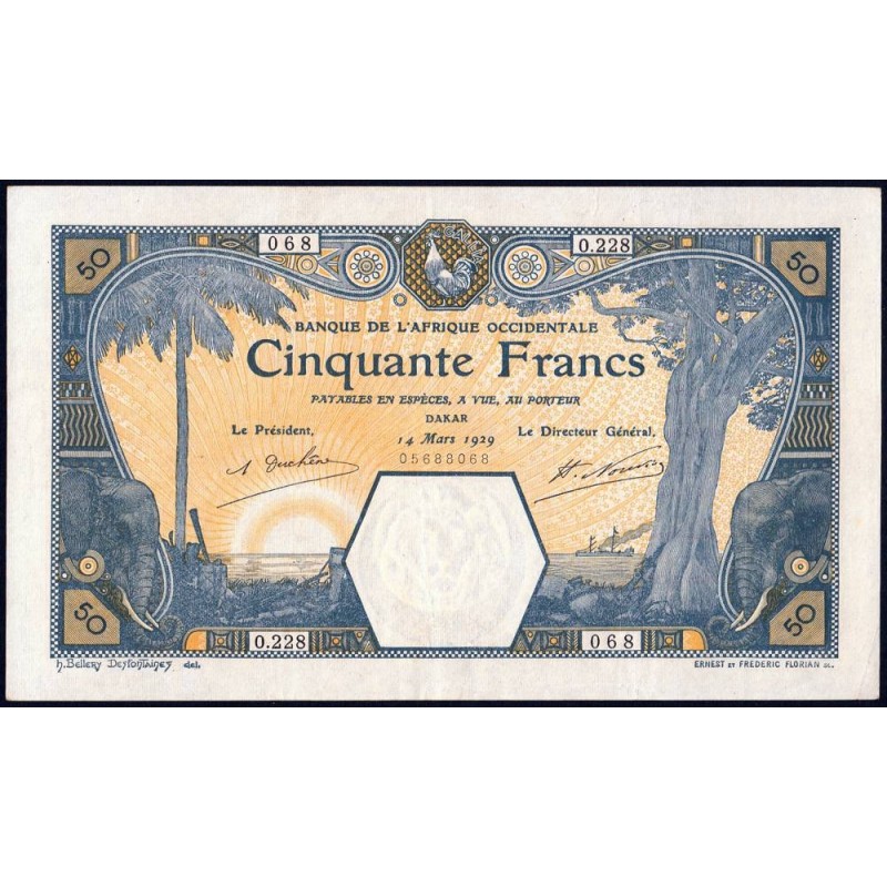 Sénégal - Dakar - Pick 9Bc - 50 francs - Série O.228 - 14/03/1929 - Etat : SUP-