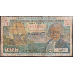 St-Pierre et Miquelon - Pick 22_2 - 5 francs - Série A.81 - 1953 - Etat : B+