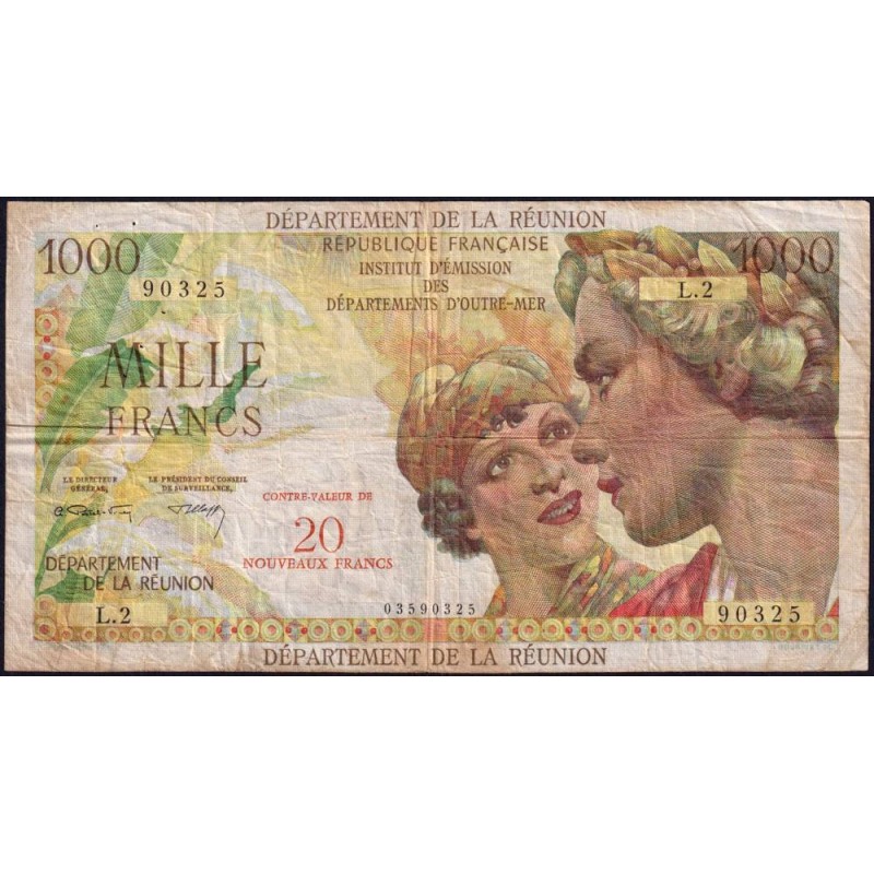 La Réunion - Pick 55b - 20 nouv. francs sur 1000 francs - Série L.2 - 1971 - Etat : TB