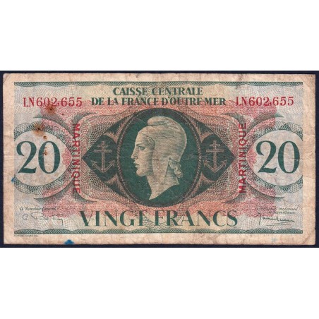 Martinique - France Outre-Mer - Pick 24 - 20 francs - Série LN - 1944 - Etat : B+ à TB-