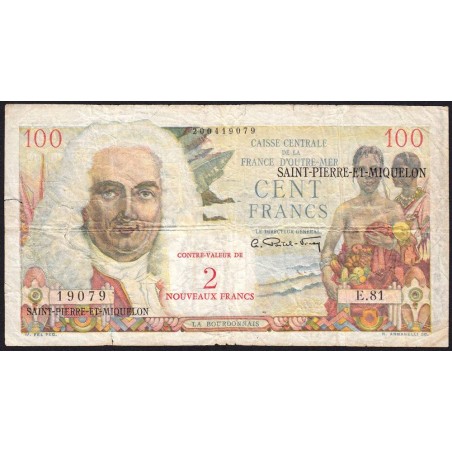 St-Pierre et Miquelon - Pick 32 - 2 nouv. francs sur 100 francs - Série E.81 - 1963 - Etat : B+