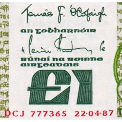Irlande - Pick 70c - 1 pound - Série DCJ - 22/04/1987 - Etat : pr.NEUF