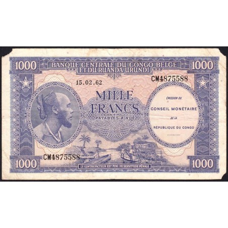 Congo (Kinshasa) - Pick 2a - 1'000 francs - Série CM - 15/02/1962 - Etat : B+