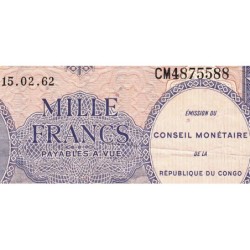 Congo (Kinshasa) - Pick 2a - 1'000 francs - Série CM - 15/02/1962 - Etat : B+