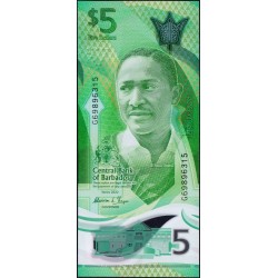 Barbade - Pick 81a - 5 dollars - Série G69 - 2022 - Polymère - Etat : NEUF