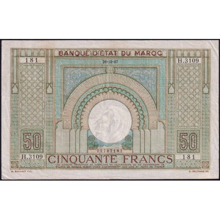 Maroc - Pick 21_4 - 50 francs - Série H.3109 - 28/10/1947 - Etat : TTB à TTB+