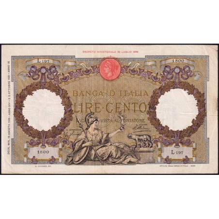 Italie - Pick 55a - 100 lire - 18/08/1936 - An XIV - Etat : TTB-