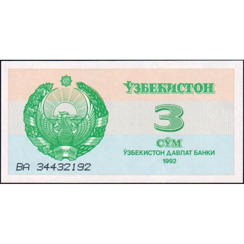 Ouzbékistan - Pick 62a - 3 som - Série BA - 1992 (1993) - Etat : NEUF