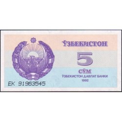 Ouzbékistan - Pick 63a - 5 som - Série EK - 1992 (1993) - Etat : NEUF