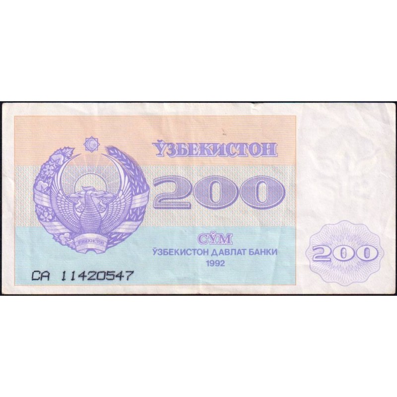 Ouzbékistan - Pick 68a - 200 som - Série CA - 1992 (1993) - Etat : TTB