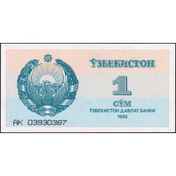 Ouzbékistan - Pick 61a - 1 som - Série AK - 1992 (1993) - Etat : SPL