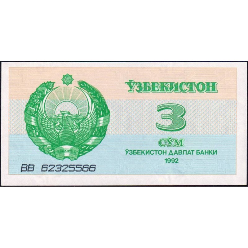 Ouzbékistan - Pick 62a - 3 som - Série BB - 1992 (1993) - Etat : SPL