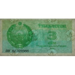 Ouzbékistan - Pick 62a - 3 som - Série BB - 1992 (1993) - Etat : SPL