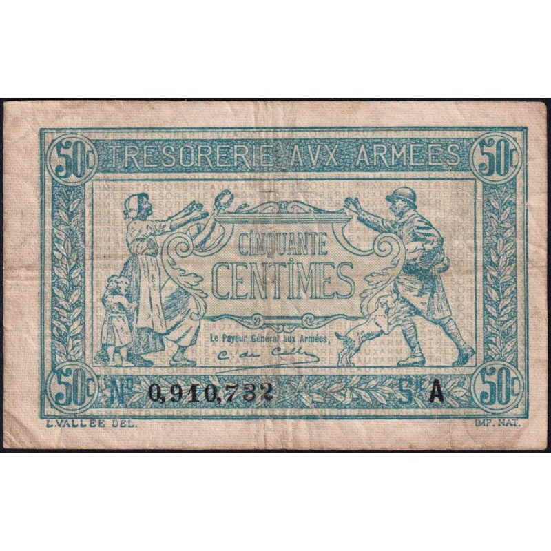 VF 01-01 - 50 centimes - Trésorerie aux armées - 1917 - Série A - Etat : TB+