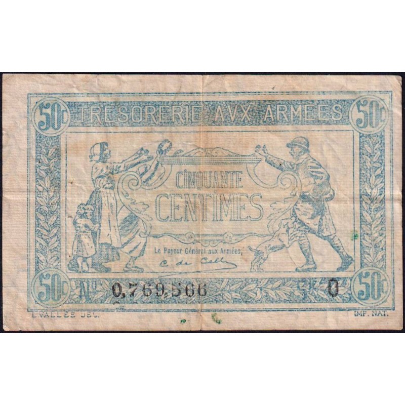 VF 01-15 - 50 centimes - Trésorerie aux armées - 1917 - Série O - Etat : TB