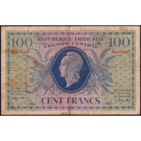 VF 06-01d - 100 francs - Trésor central - 1943 - Série PL - Etat : TB-