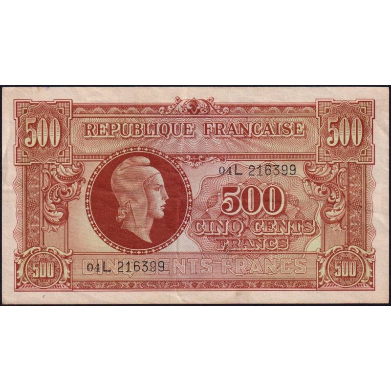 VF 11-01 - 500 francs - Marianne - 1945 - Série 04L - Etat : TTB