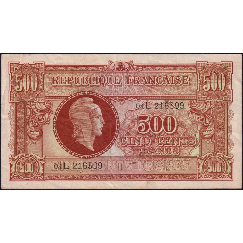 VF 11-01 - 500 francs - Marianne - 1945 - Série 04L - Etat : TTB