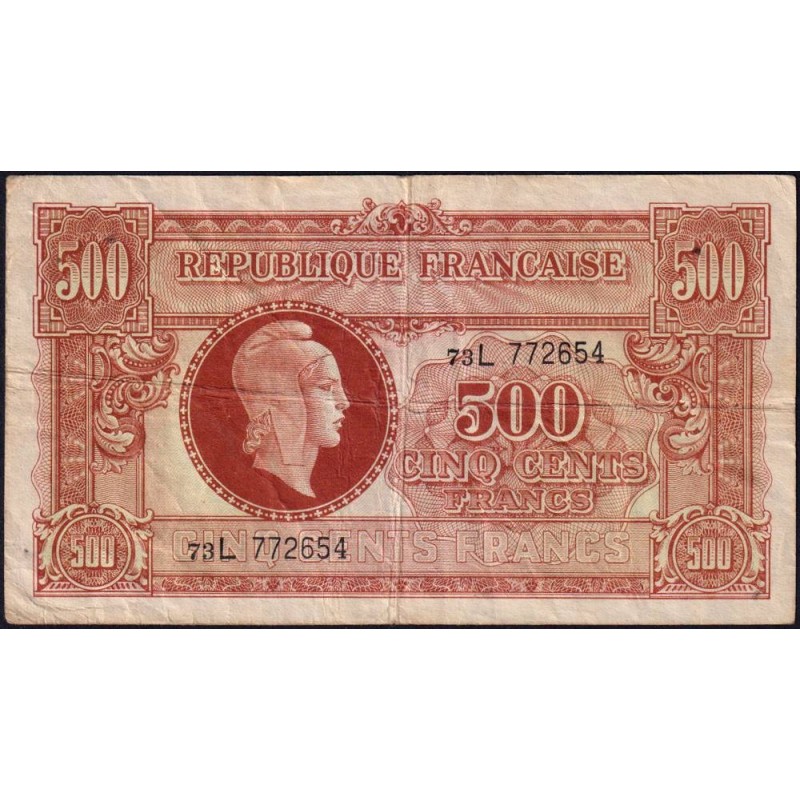 VF 11-01 - 500 francs - Marianne - 1945 - Série 73L - Etat : TB+