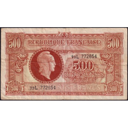 VF 11-01 - 500 francs - Marianne - 1945 - Série 73L - Etat : TB+